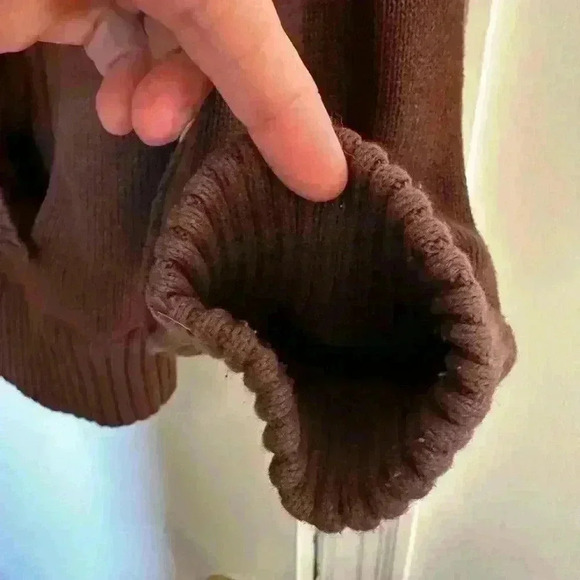 American Rag CEI Fleece Lined Cable Knit Brown Hooded Cardigan Zip Button close - Picture 6 of 15